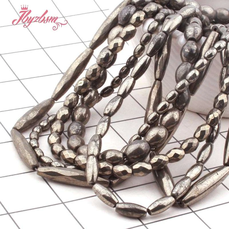 Natural Pyrite Oval Column Shape Loose Beads Natural Stone Beads For DIY Necklace Bracelets Earring Jewelry Making Strand 15