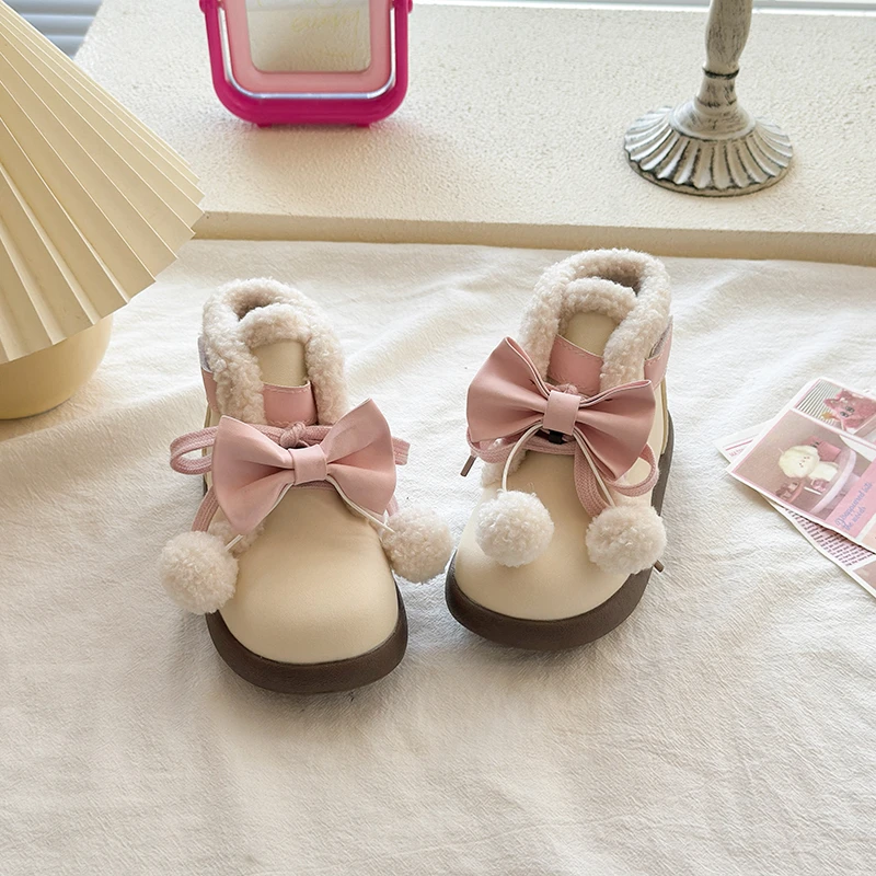 الفتيات الأميرة الأحذية مع الأقواس الكبيرة الحلو الاطفال الأحذية الجلدية لينة أسفل 2025 شتاء جديد الأطفال حذاء من الجلد أنيقة للفتيات #5