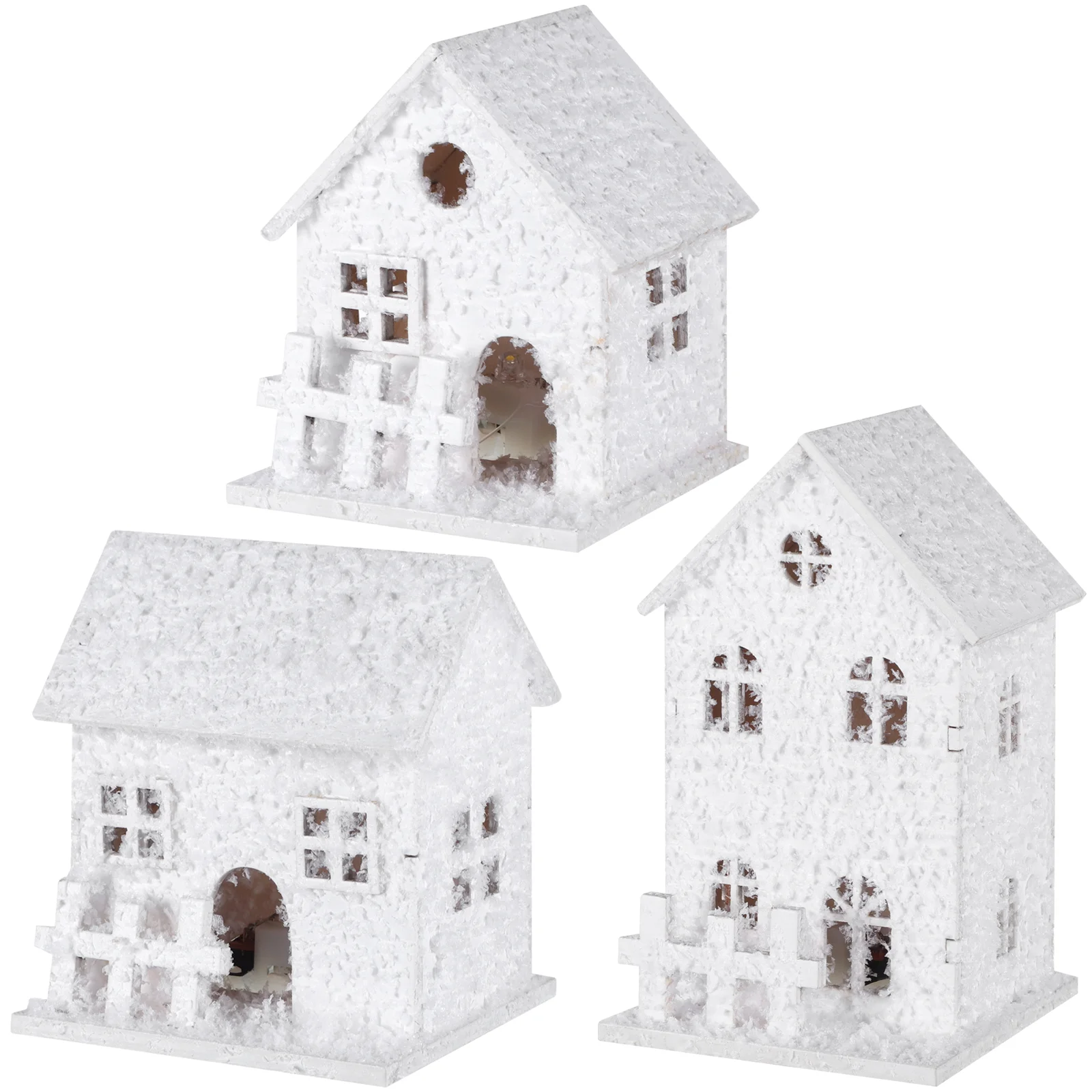 

3 Pcs Christmas House Xmas Tree Adorn Glowing Cabin Ornament Window Decorations