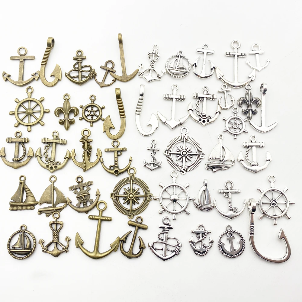 New 10-20Types 16Pcs Mixed Anchor Rudder Charm For Handmade Diy Jewelry Make Metal Alloy Sailing Boat Pendant