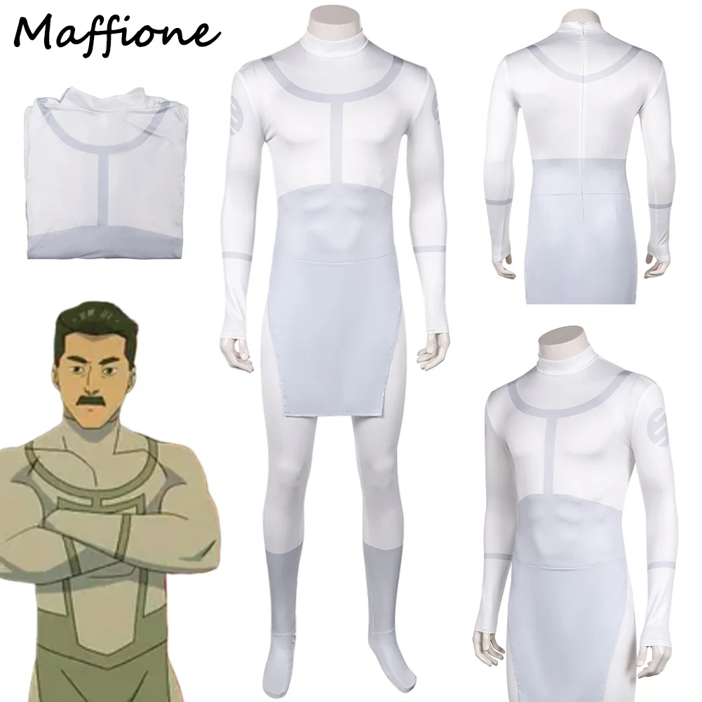 

Mark Grayson White Jumpsuit Cosplay Men Costume Cartoon Invincible Roleplay Fantasia Bodysuits Clothing Male Halloween Suits
