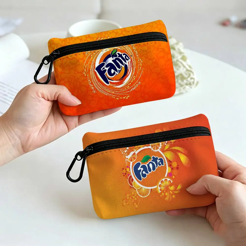 Funny F-Fanta Logo Portable Oxford Fabric Mini Wallet Carabiner Design Small Coin Bag For Cards Keys Earphones