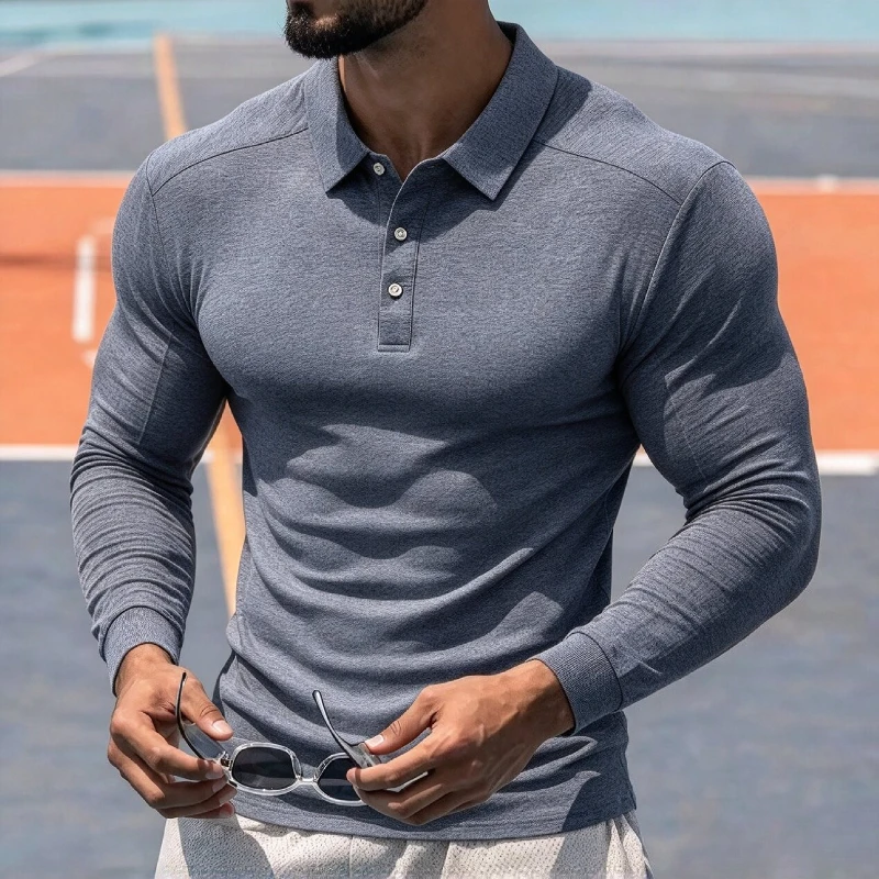 Men's Business Casual Polo Shirts Autumn Long Sleeve T-shirts Office Comfortable Work Tops Tee Spring Formal Workwear Shirts Man