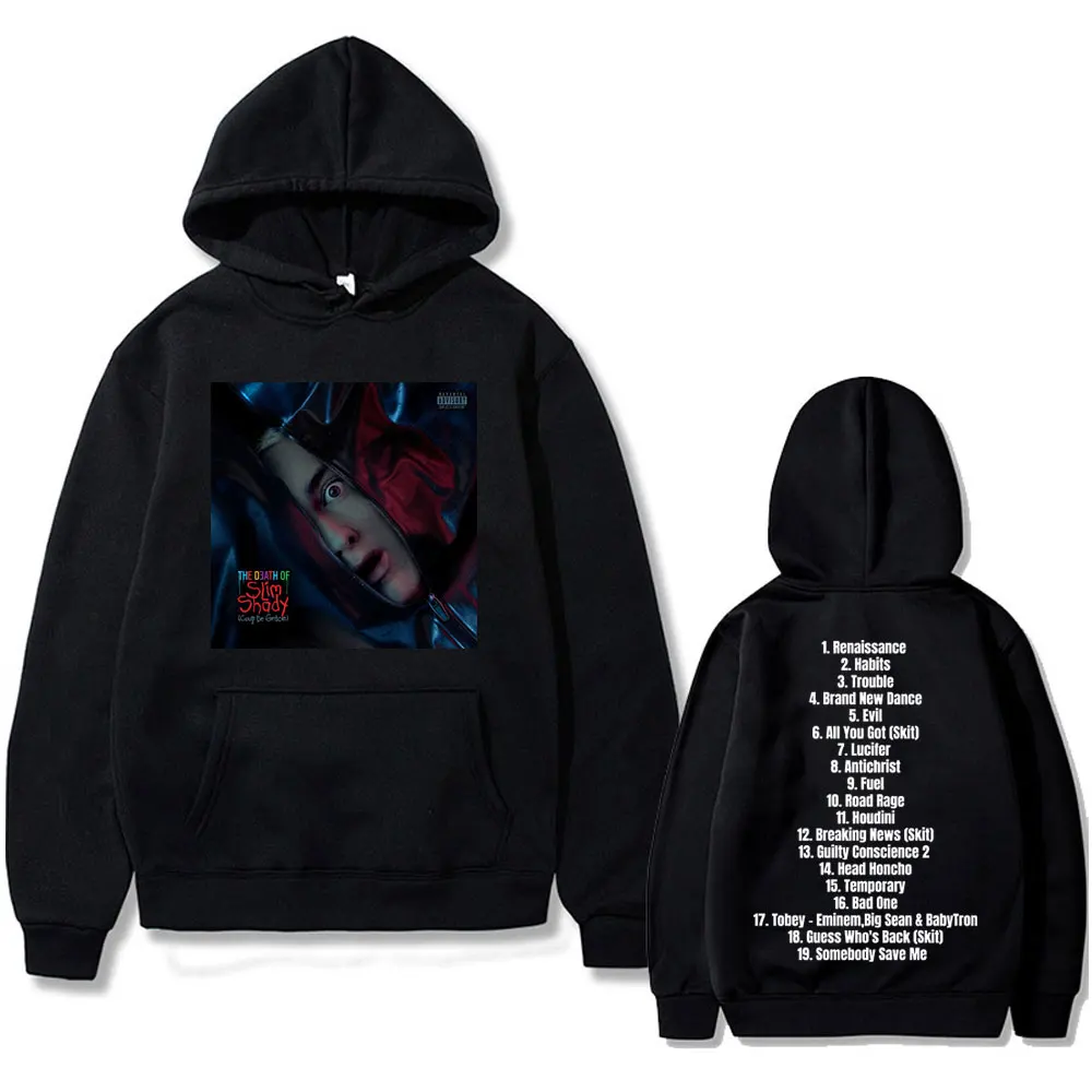 

Hip Hop Rapper Eminem The Death of Slim Shady Double Sided Graphic Hoodie Men Fashion Oversized Sweatshirt Male Vintage Hoodies