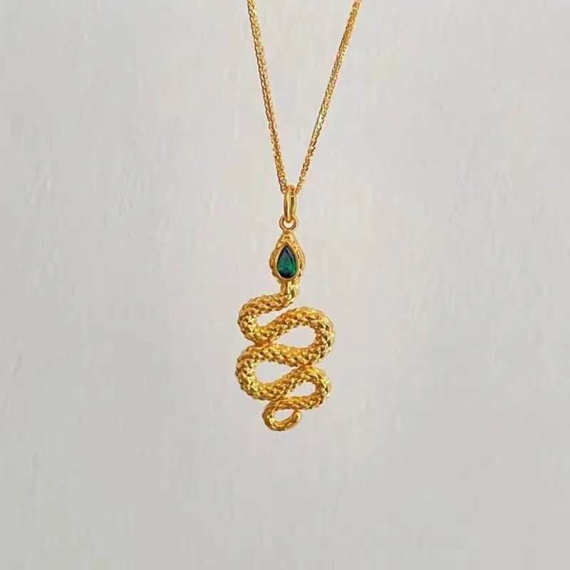 9999 Spirit Snake Set Light Luxury Retro One Piece Chain 24K Wind Clavicle Chain Female Zodiac Snake Ring Pendant