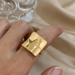 1pc Gold Plated Smooth Curved Square Stainless Steel Rings for Women Glossy Chunky Geometric Finger Ring Fashion Jewelry Gift