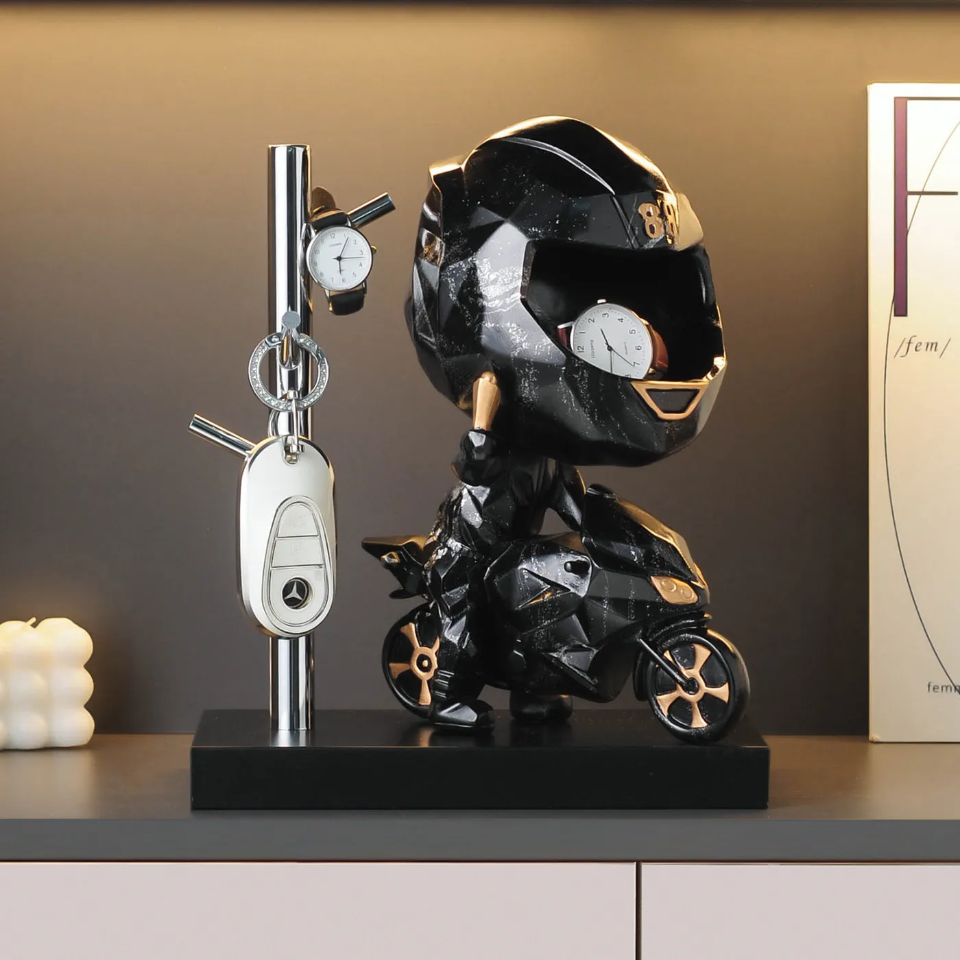 Entryway Key Holder Decoration, Brave Motorcycle Model Ornament for Doorway, Office Desk Decor for Men, Go Forward Design