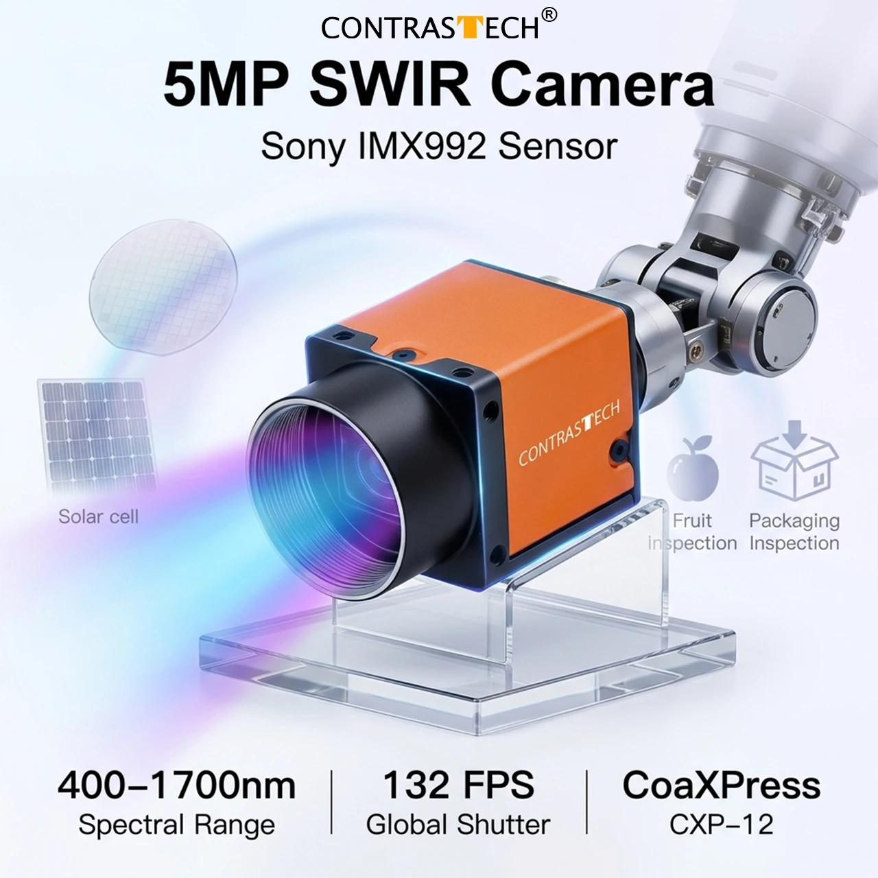 5MP SWIR Camera 400-1700nm IMX992 CoaXPress Global Shutter Industrial Machine Vision Camera For Semiconductor Solar Inspection