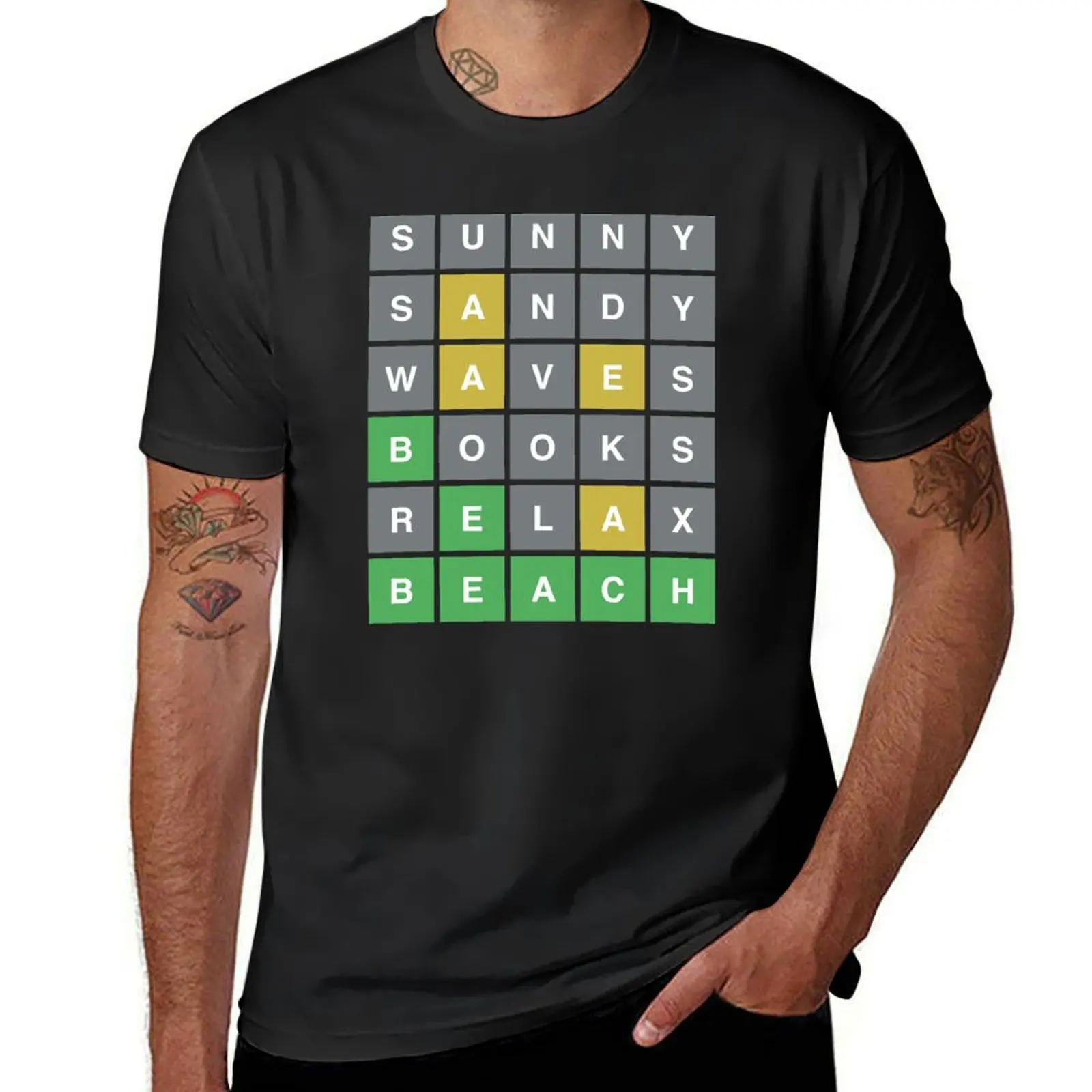 BEACH RELAX Wordle Sunny Sandy Waves Books T-Shirt heavyweights sublime plain black t shirts men