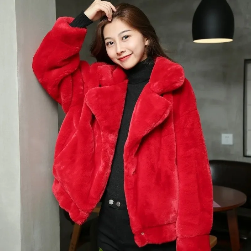 2023 New Women Winter Faux Mink Fur Coat Short Jacket Loose Overcoat Simple Commuter Jacket  Thick Warm Fashion Outwear