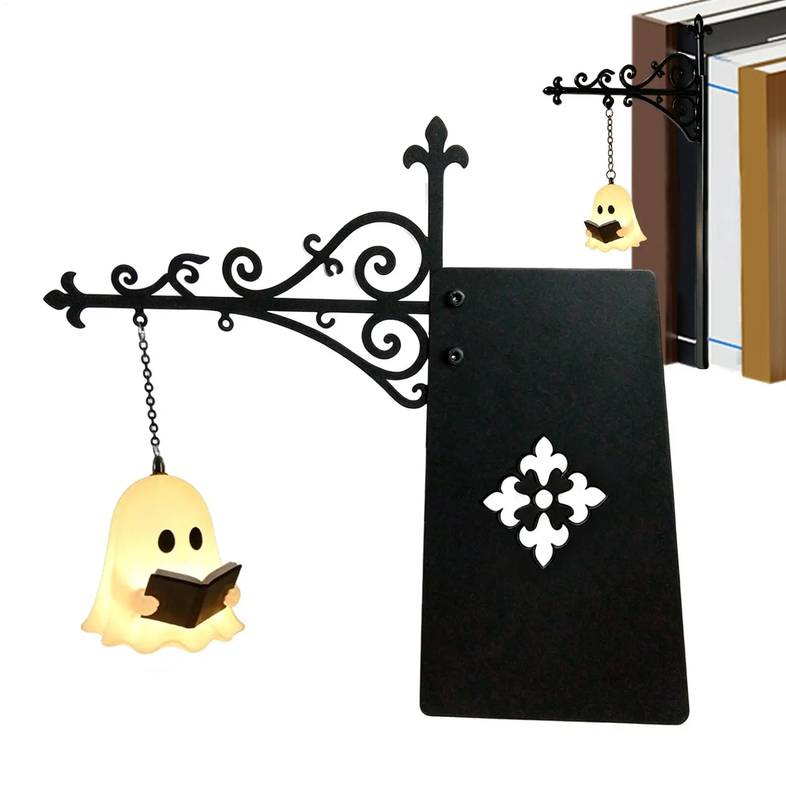 Ghost Reading Book Lamp Cute Decorative Lantern Halloween Night Lamp Light Library Lantern Bookshelf Mini Bookcase Lamp