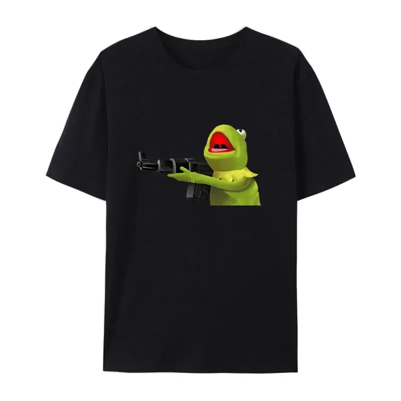 Funny Kermit Meme Hold A Gun Cartoon Graphic T Shirts for Woman Funny Anime Hipster Streetwear Street Fashion Tees Tops Casuales