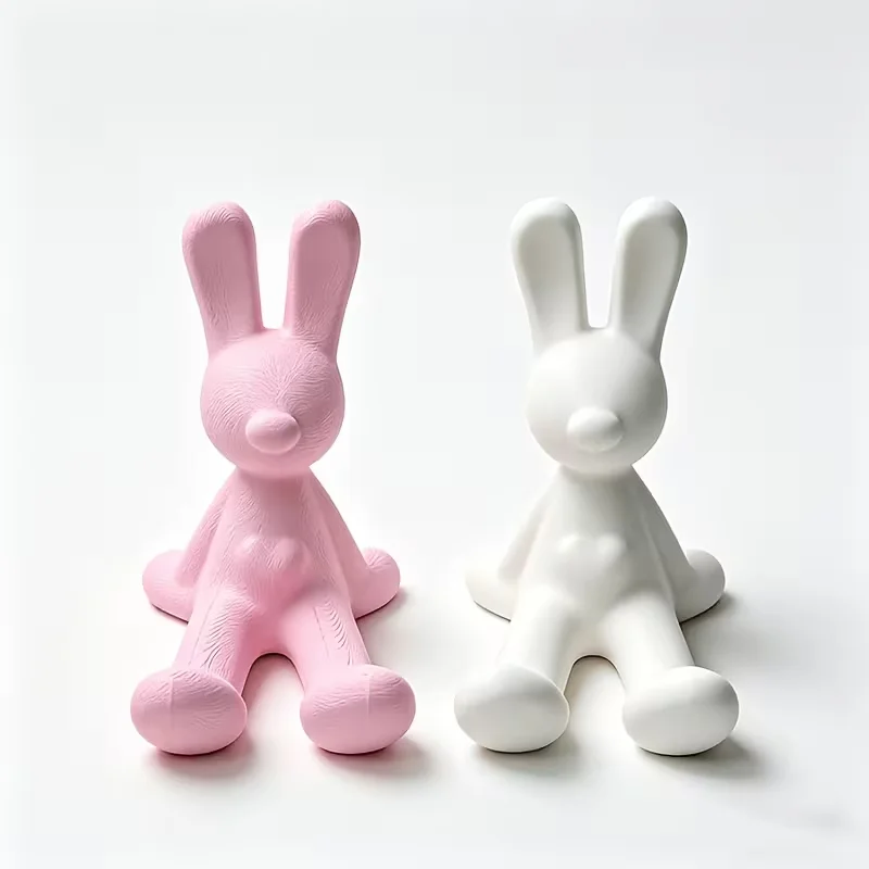 3D Printed Lazy Sitting Bunny Phone Holder Cute Rabbit Figurine Desktop Cell Phone Stand Window Sill Decor Pet Lover Gift