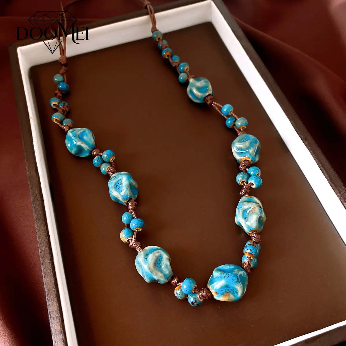 DOO MEI Boho Vintage Irregular Ceramic Bead Necklace for Women Hand Woven  Retro Ethnic Beach Vacation Daily Fashion Jewelry