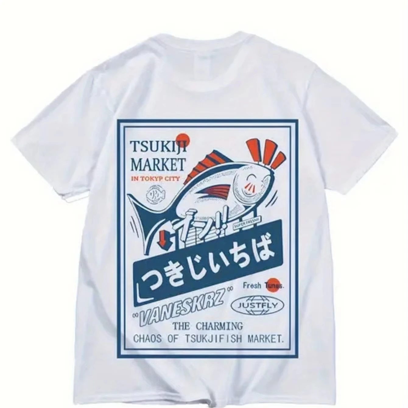 Men'S Casual Cotton T-Shirt with Japanese Fish Print Breathable Short Sleeve Men's T-Shirt Black Casual Crew Neck Tee 2026 New