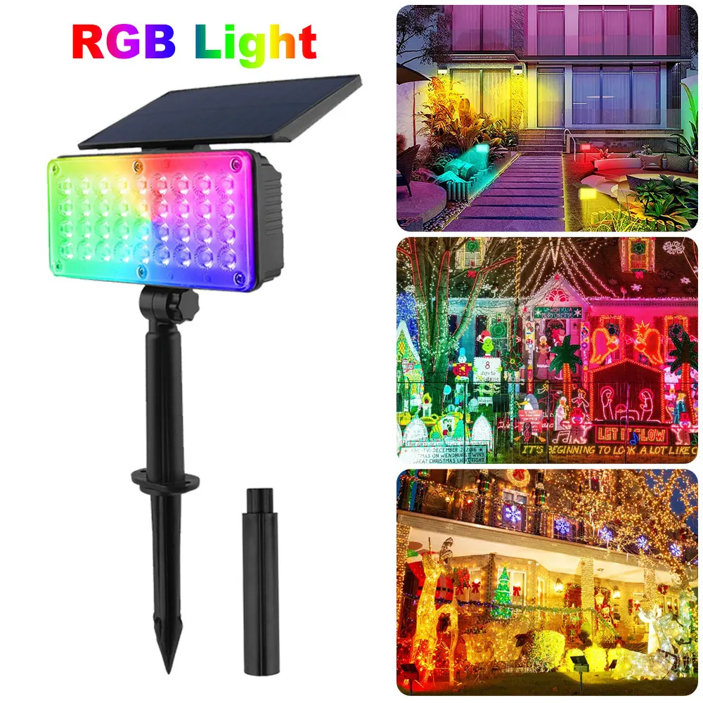 مصابيح شمسية LED متعددة الألوان RGB ، خارجية ، مصابيح حديقة ، إضاءة مسار المدخل ، مصباح المناظر الطبيعية ، 1 أو 2 أو