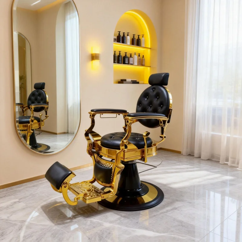 Men'S Vintage Barber Salons, Hydraulic Adjustable Reclining Hair Cutting Chair, Perm And Dyeing