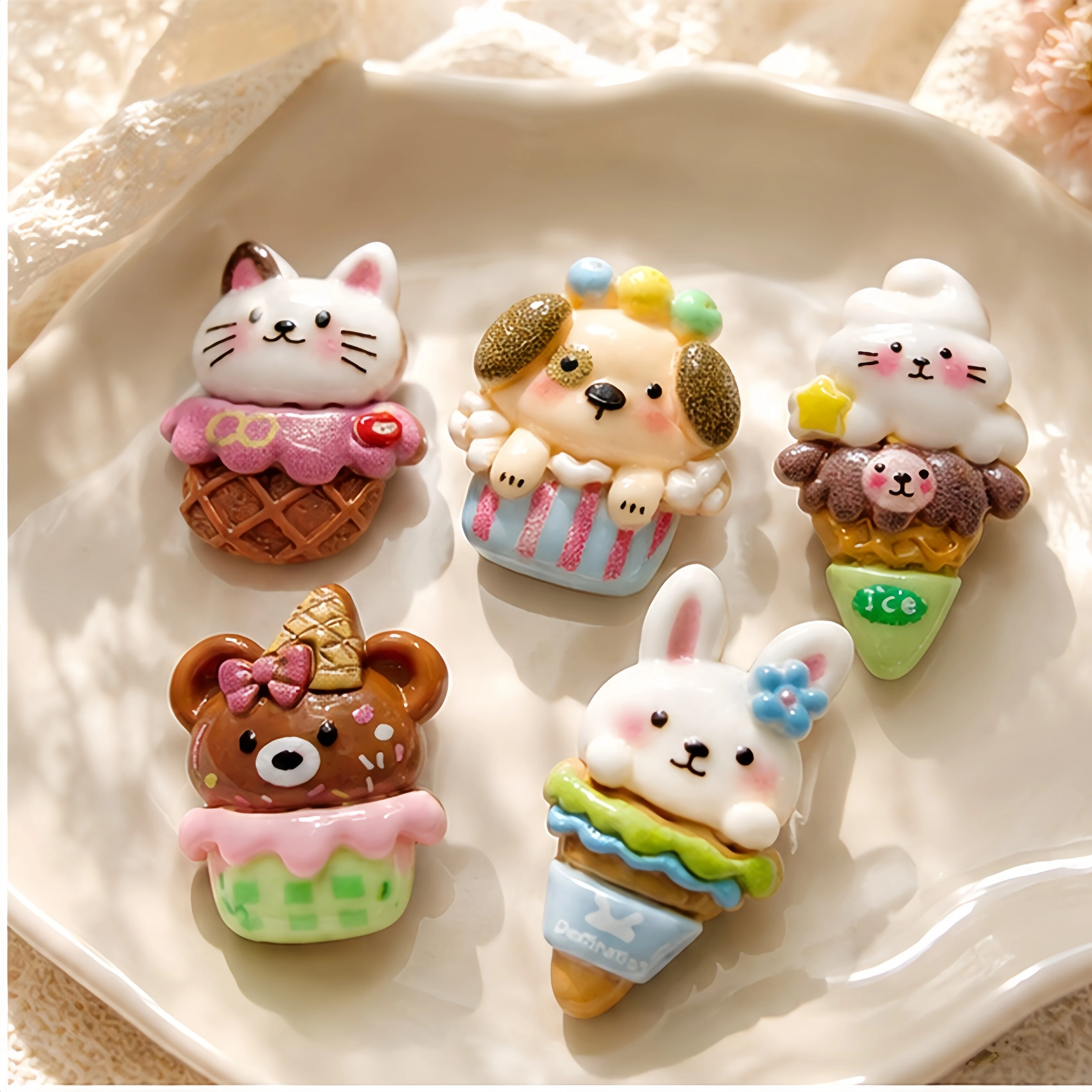 20-Pack Mixed Cat Dog Bear Bunny Ice Cream Resin Shoe Charms - Cute Animal & Food Clog Decor for Sandals & Beach Bags image 5