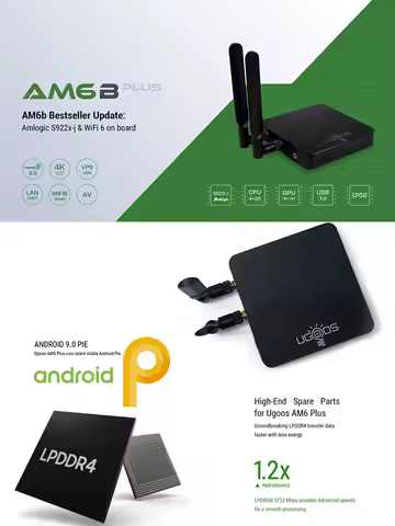 Ugoos AM6B Plus Smart TV BOX Wifi6 Amlogic S922X-J Android 9 LPDDR4 4GB RAM 32GB ROM 4K Media Player 2.4/5G 1000M Set Top Box