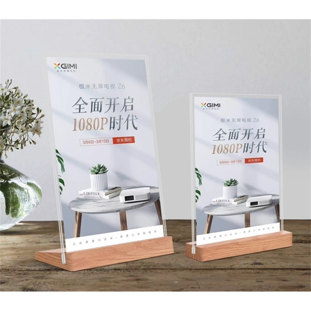 A6 Table Tent Wood Acrylic Menu Paper Sign Holder Stand Price Ticket Holder Poster Picture Photo Frame For Christmas Advertising