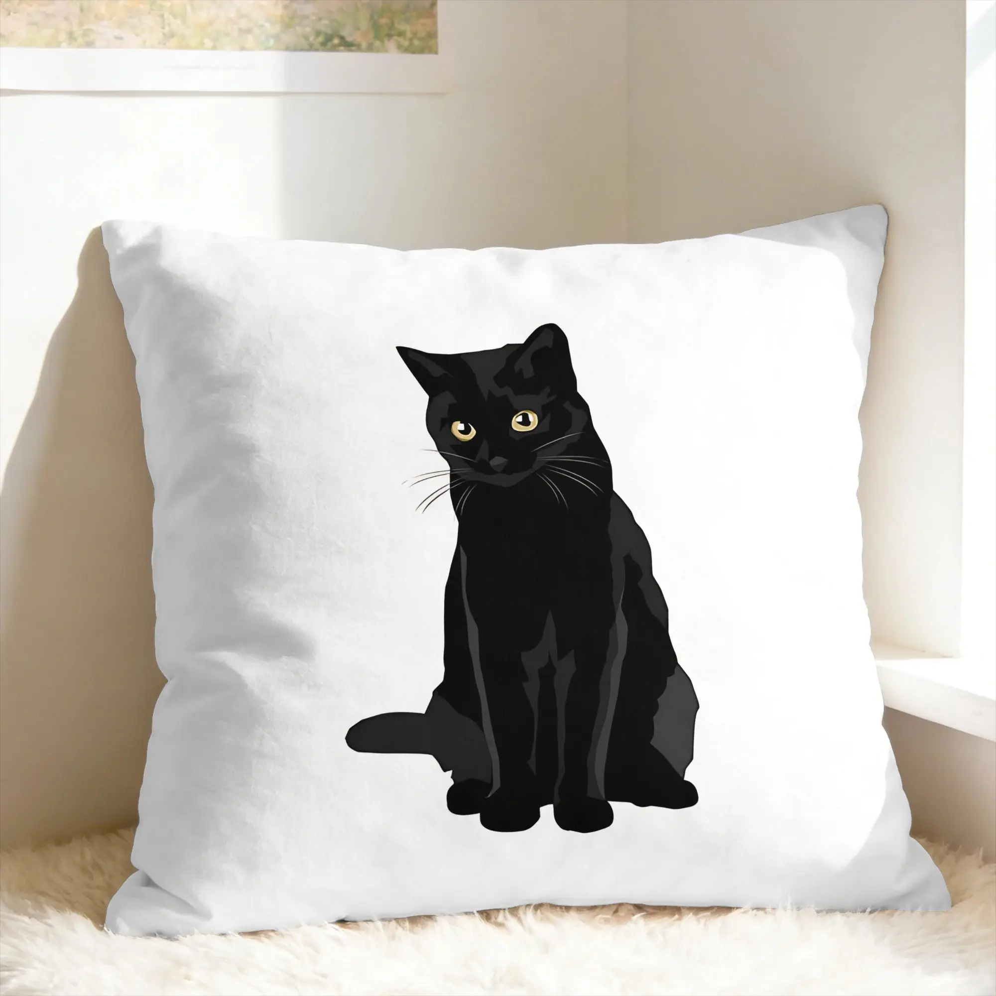 Pillow Case Black Cat Print  Pillow Cover For Living Room Chair Novelty Pillowcases