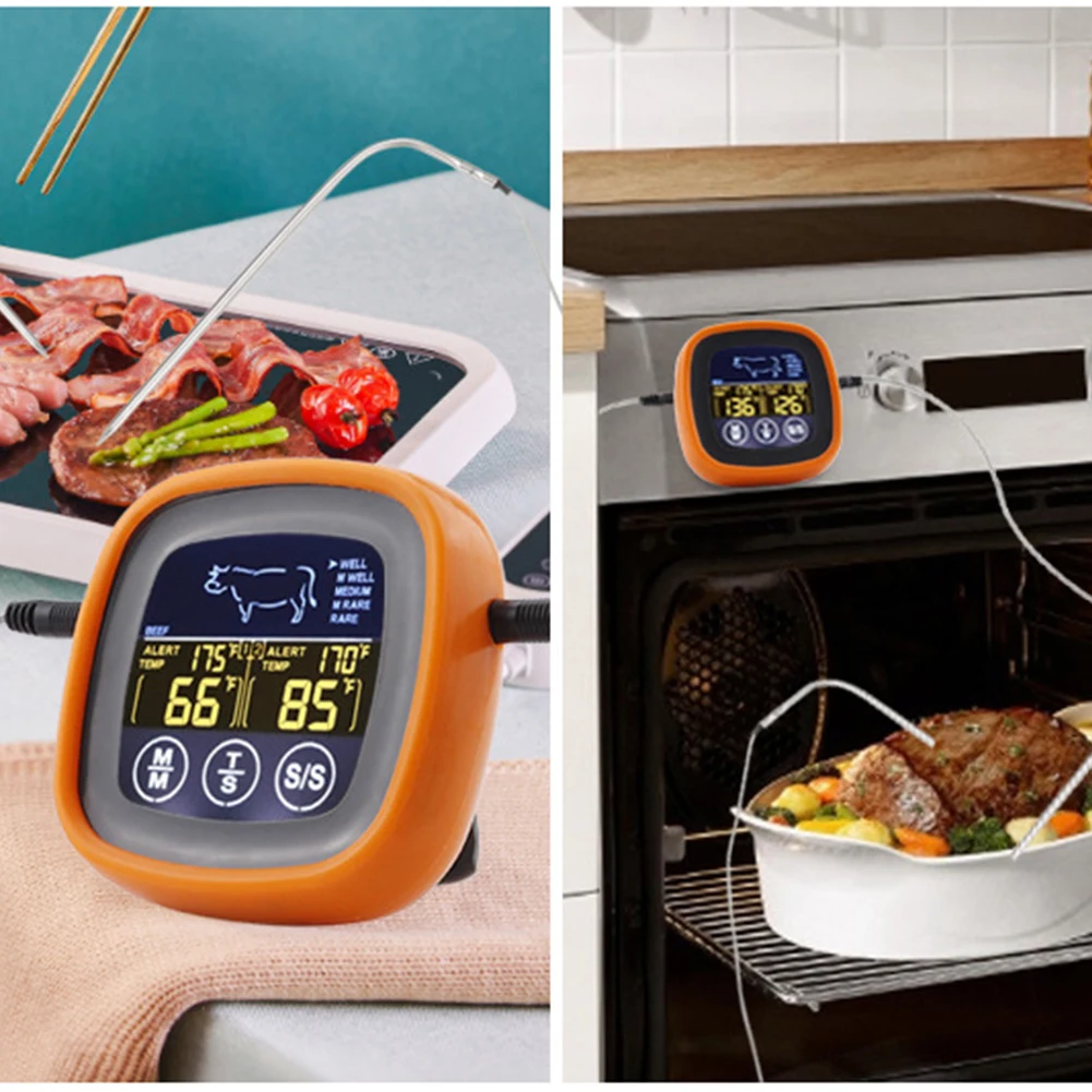 Digital Steak BBQ Timer Cooking Tools Touch Screen Waterproof Meat Temperature Probe Kitchen Meat Probe Thermometer for Grilling