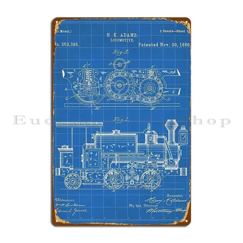 Steam Train Patent Steam Locomotive Art Blueprint Metal Plaque Poster Party Bar Wall Decor Custom Garage Tin Sign Poster