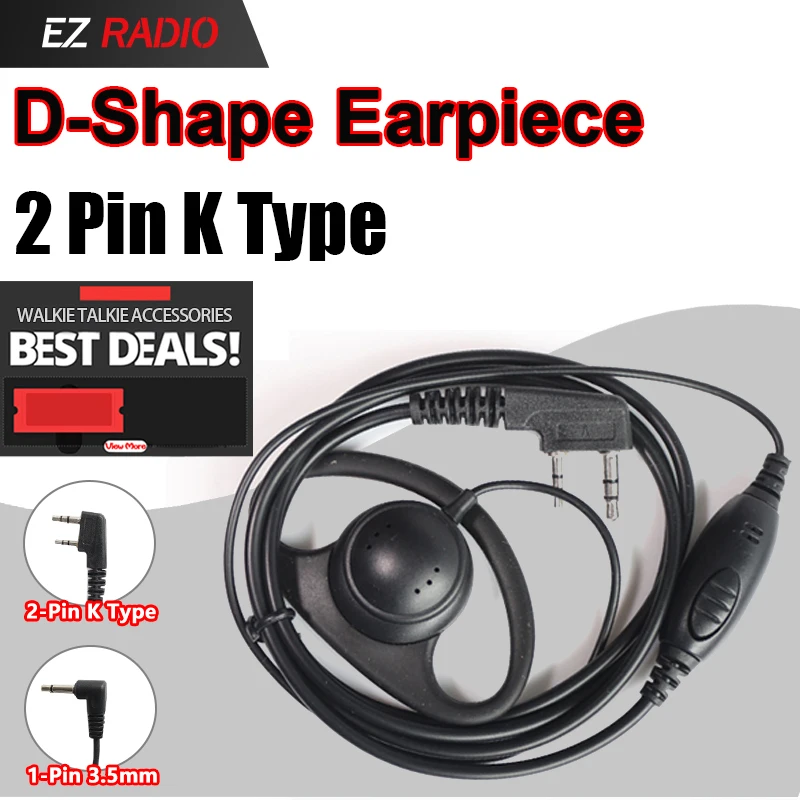 

Двухсторонняя радиогарнитура, D-образное кольцо, наушник, 2 лампочки, подходит для BaoFeng, контакты PTT UV-5R Max Quansheng, UV-5RH Walkie Talkie