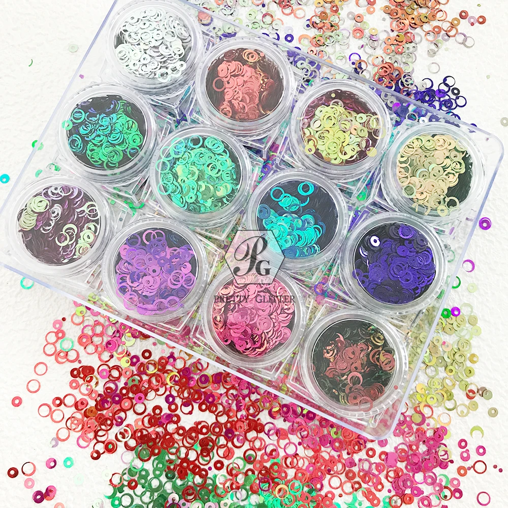 

PrettyG 1 Set 12Color Box 4MM Circle Sequin Glitter Shape Color Shift Chameleon Nail Glitter For Resin DIY Nail Art Decoration