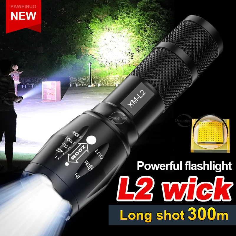 

1000000 Lumens High Power LED Flashlight Telescopic Zoom Portable Flashlight USB Rechargeable Outdoor Waterproof Camping Light