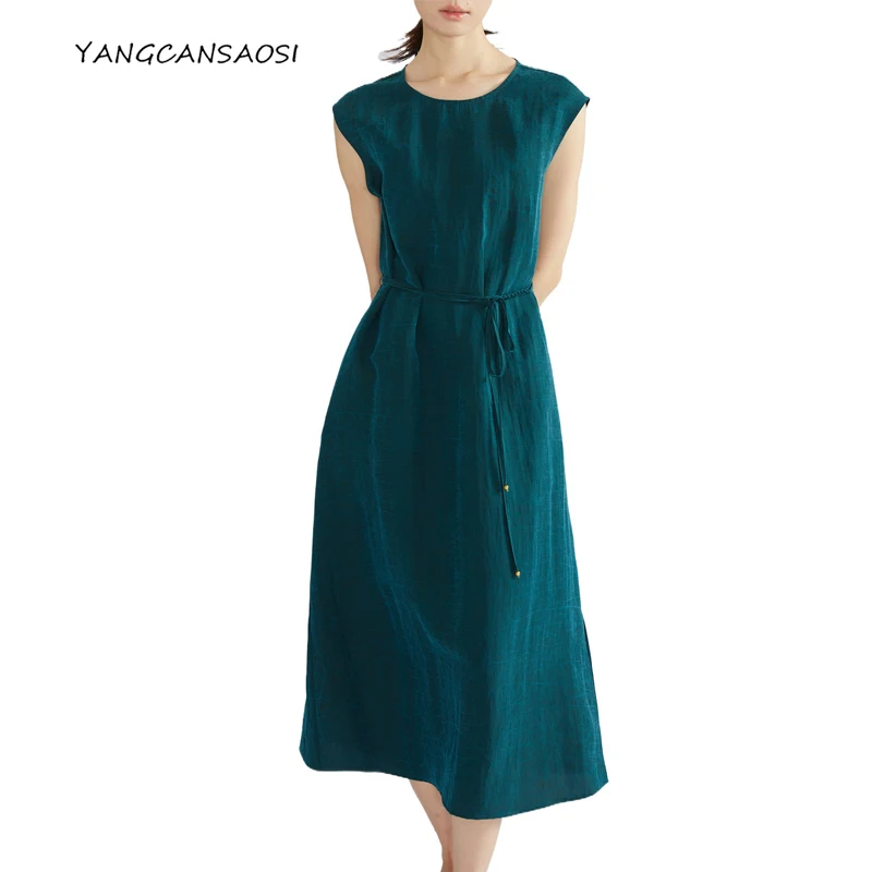 

2025 Women's Fashion Clothing 100% Natural Mulberry Silk Turtle Crack Fragrant Cloud Yarn Loose Sleeveless Party Evening Dress