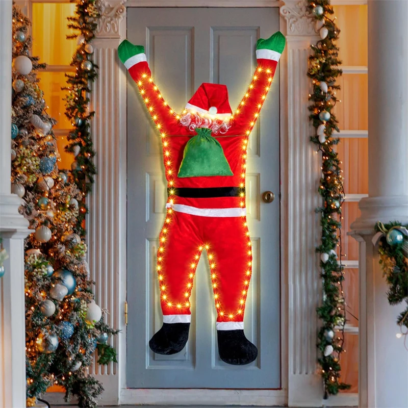 5.5 FT Hanging Santa Claus with Lights Christmas Decor Large Climbing Hanging Santa Claus for Indoor Outdoor Door Wall Window