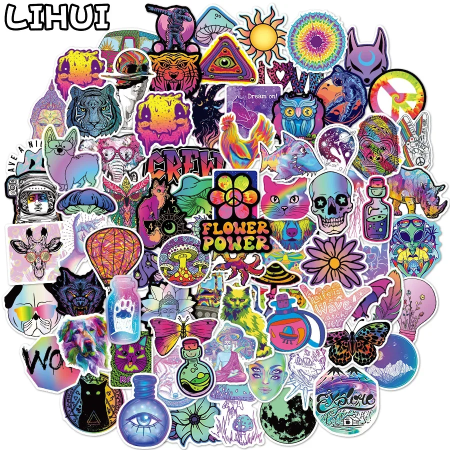 10/60/120 PCS Cartoon Psychedelic Stickers for Laptop Skateboard Motorcycles Bike Cars Fridge Waterproof Trippy Stickers for Kid