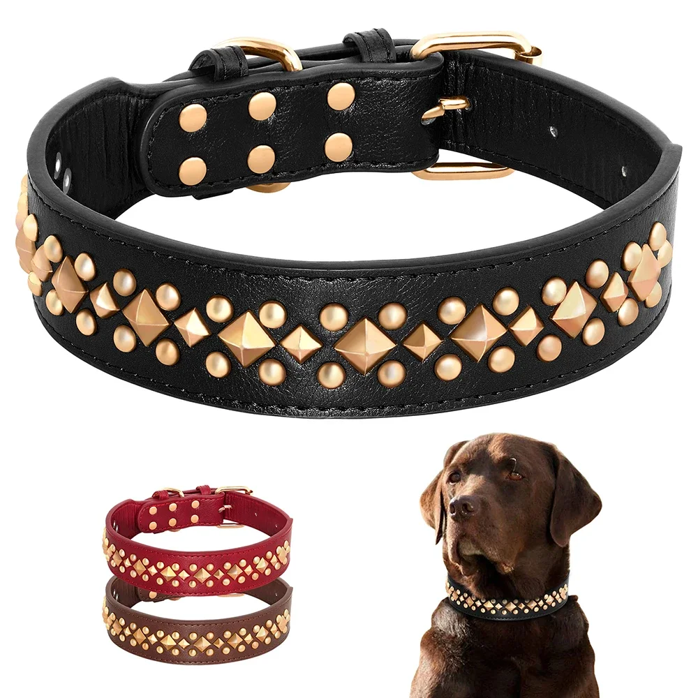 

Studded Leather Dog Collar Soft PU Leather Dog Collars Cool Rivet Studded Pet Collar for Medium Large Dogs French Bulldog XL Tie