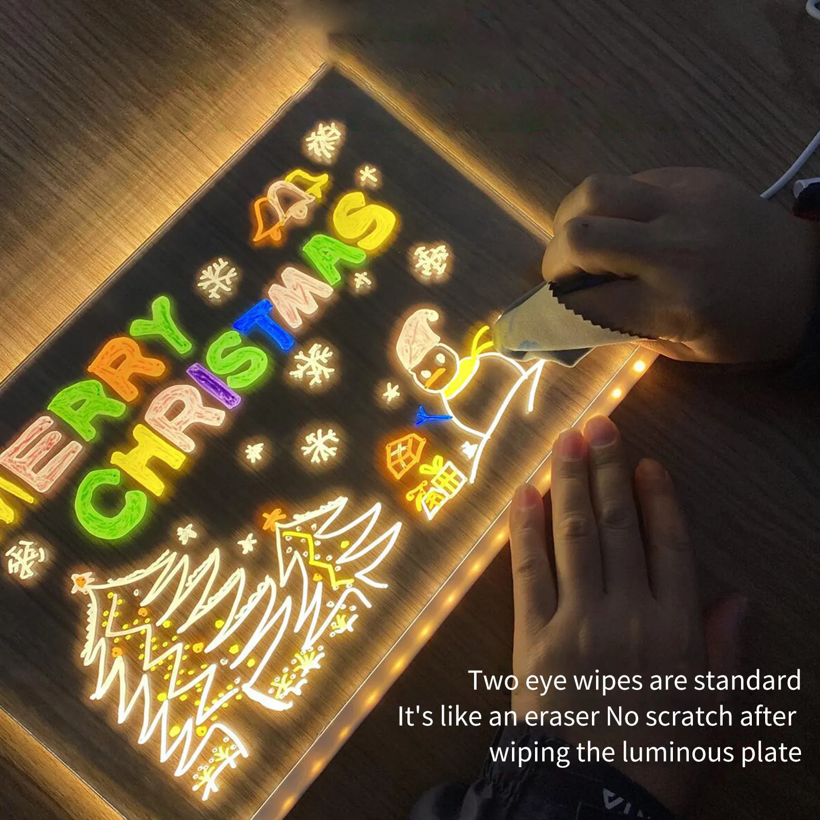 LED Transparent Message Board With 7 Colorful Pens Repeatedly Rubbed Memo Acrylic Drawing Board For Children's Schools & Offices