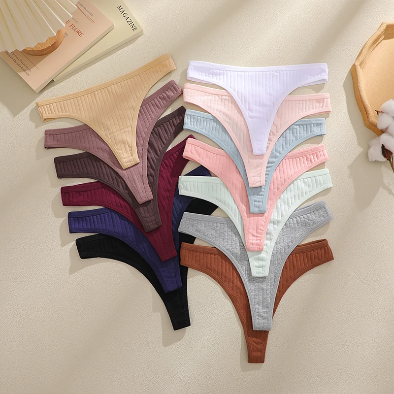 3Pcs/Set Women Cotton G-String Panties Female Low Rise Thongs Ladies Sexy Bikini 7 Solid Color Girl Soft M-XL Intimates Lingerie