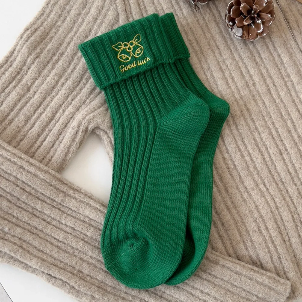 

Breathable Cotton Christmas Embroidery Socks Elk Bell Cartoon Hosiery Cloth Accessories Snowman Mid-Tube Socks Women