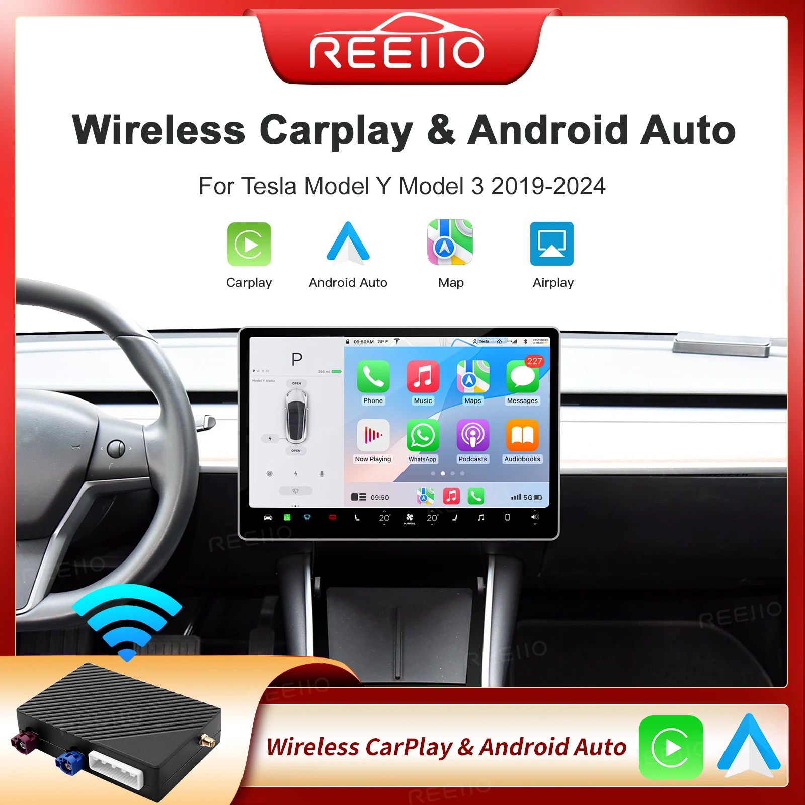 

Wireless CarPlay Android Auto For Tesla Model 3 Model X With Multimedia Accessory Mirror Link AirPlay Navigation