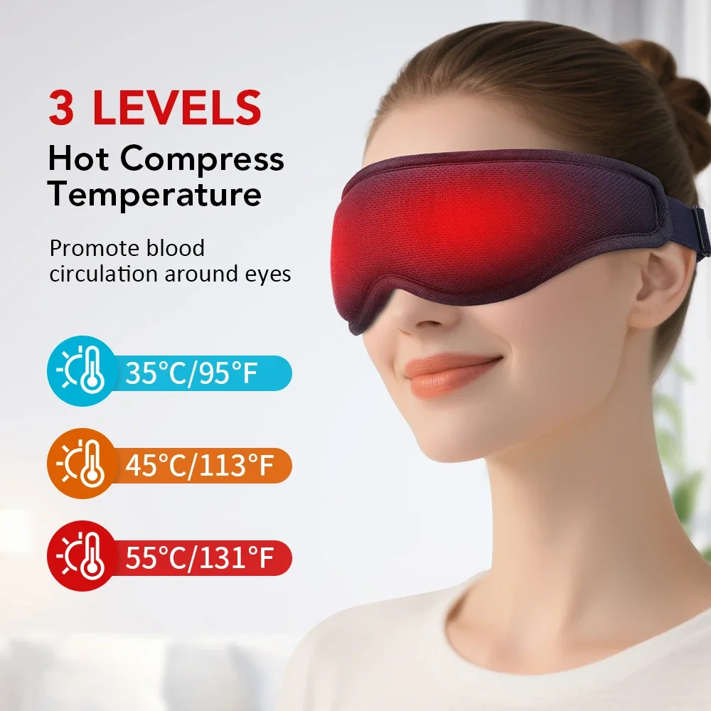

Eye Mask USB 3 Levels Hot Compress 5 Vibration Massage Dry Eyes Relief Heated Steam Eyemask with Remote Control Sleeping Office