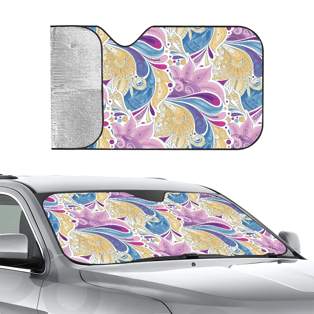 

Floral Ornament Pattern Car SunShade Three-layer Insulation Car Front Windshield Sun Shade Suction Cup Blocks UV Rays Sun