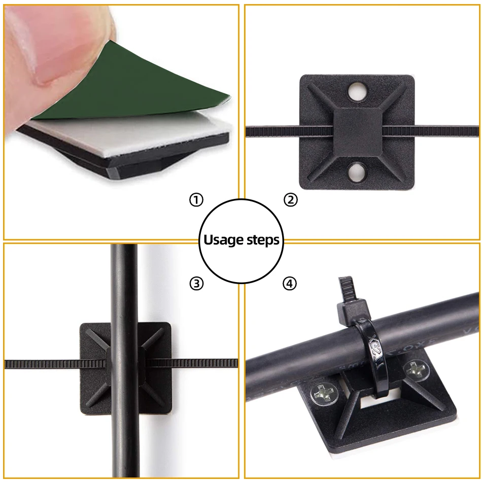 Cable Organizer 50 Pcs Self Adhesive Nylon Removable Base Cord Management Base Mount Zip Tie Mounts For Outdoor Cable Organizer