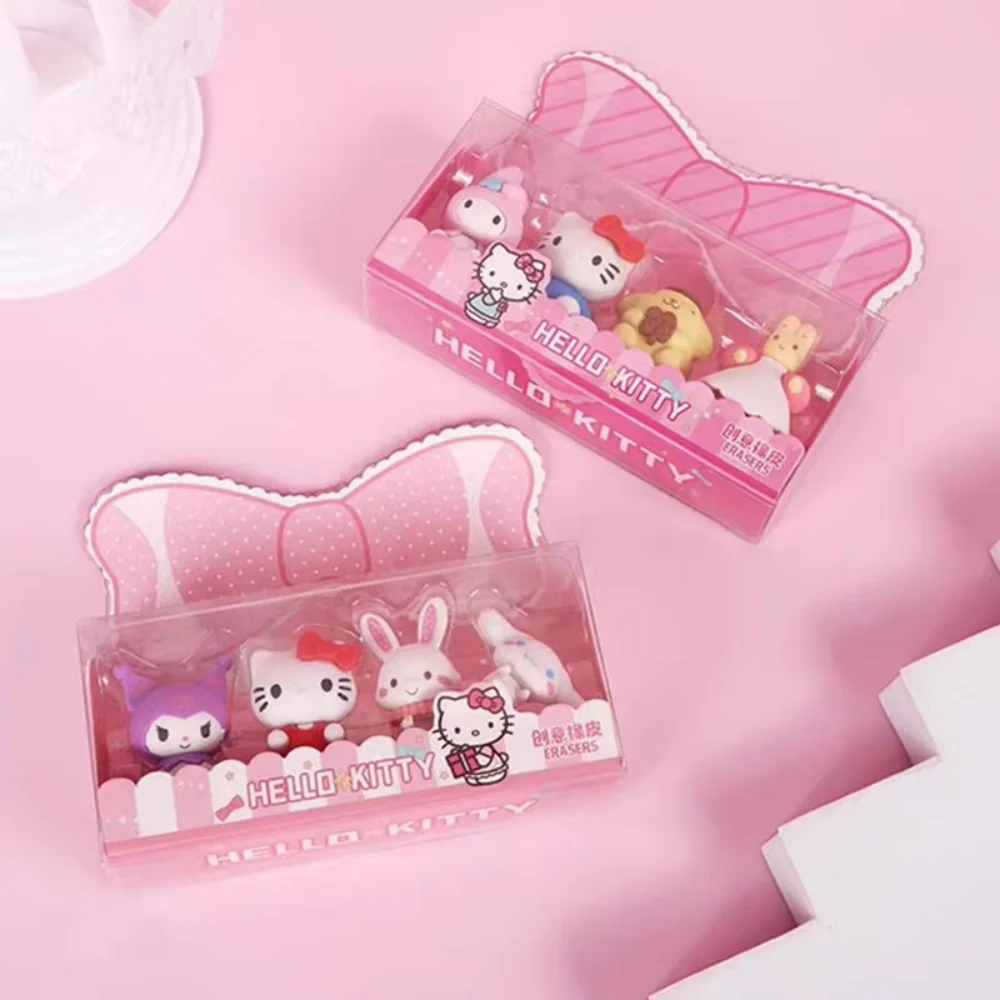 

4Pcs/Box Hello Kitty Pencil Eraser Kawayii Sanrio Kuromi Melody Student Stationery Erasers School Office Supplies Girls Gifts
