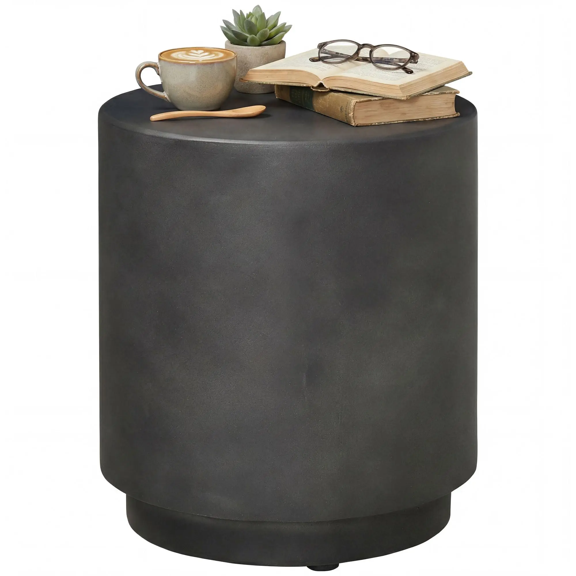 Outdoor Side Table Round Small End Table Concrete Finish k Gray