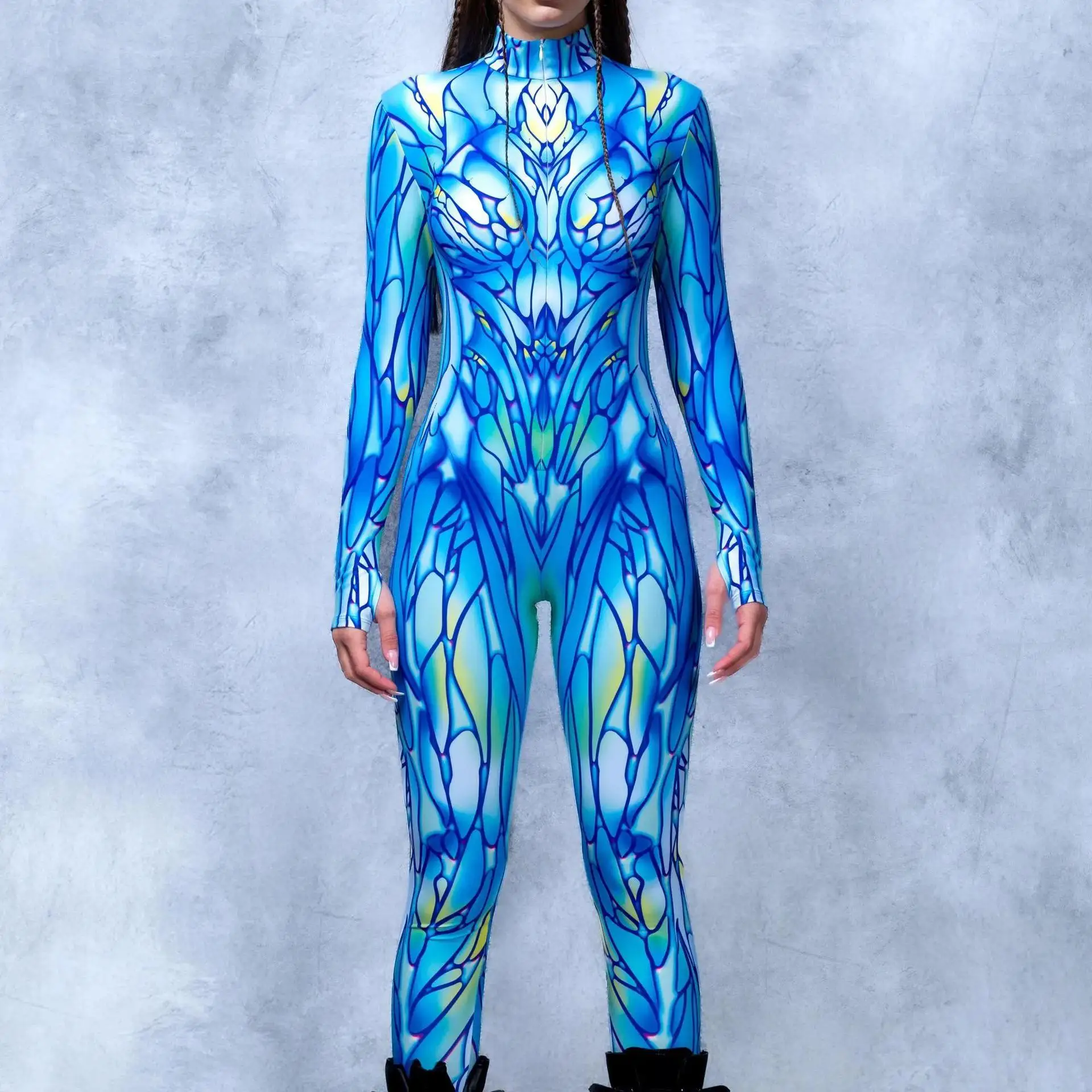 Halloween-Karneval-Party-Shows Cosplay-Bodysuit-Kostüm Dehnbarer Damen-Zentai-Outfit Farbig Diamantbedruckter Tech-Jumpsuit 2026 – Detail 24