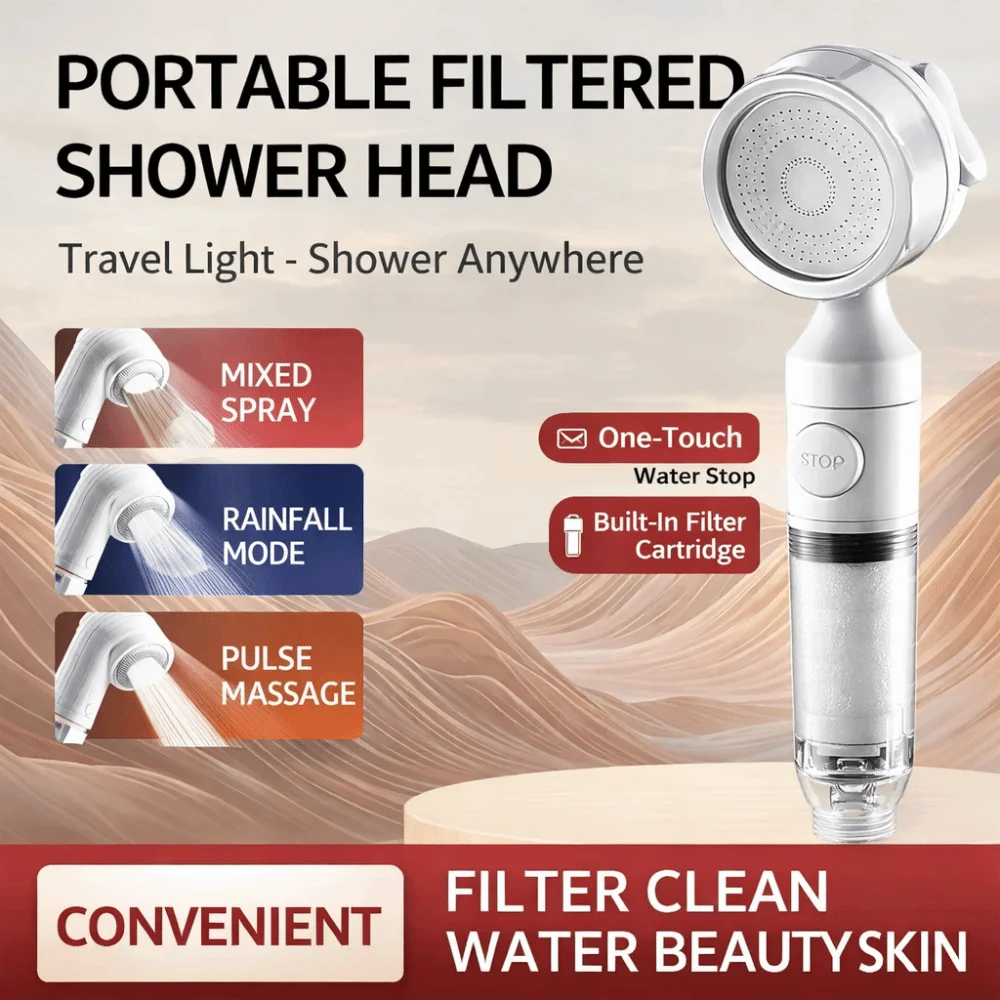 Antibacterial Shower Head 3 Modes Pressurized Filtered Shower Head Water Saving Removable Filter Antibacterial Shower Nozzle