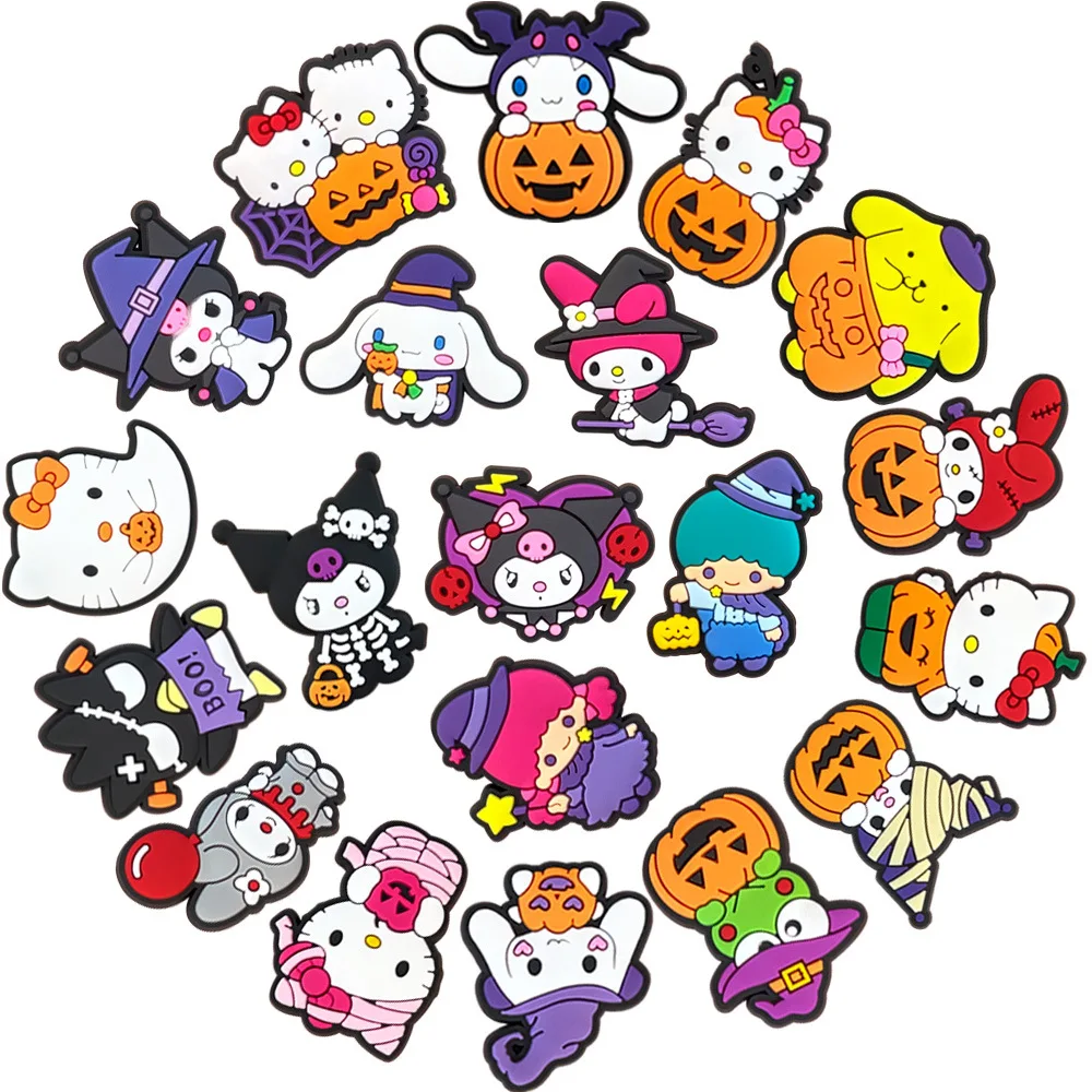 รองเท้า SANRIO Kuromi ใหม่20ชิ้น/เซ็ตรองเท้าแตะเครื่องประดับรองเท้ารองเท้าแตะดอกไม้หัวเข็มขัดตกแต่งรองเท้า