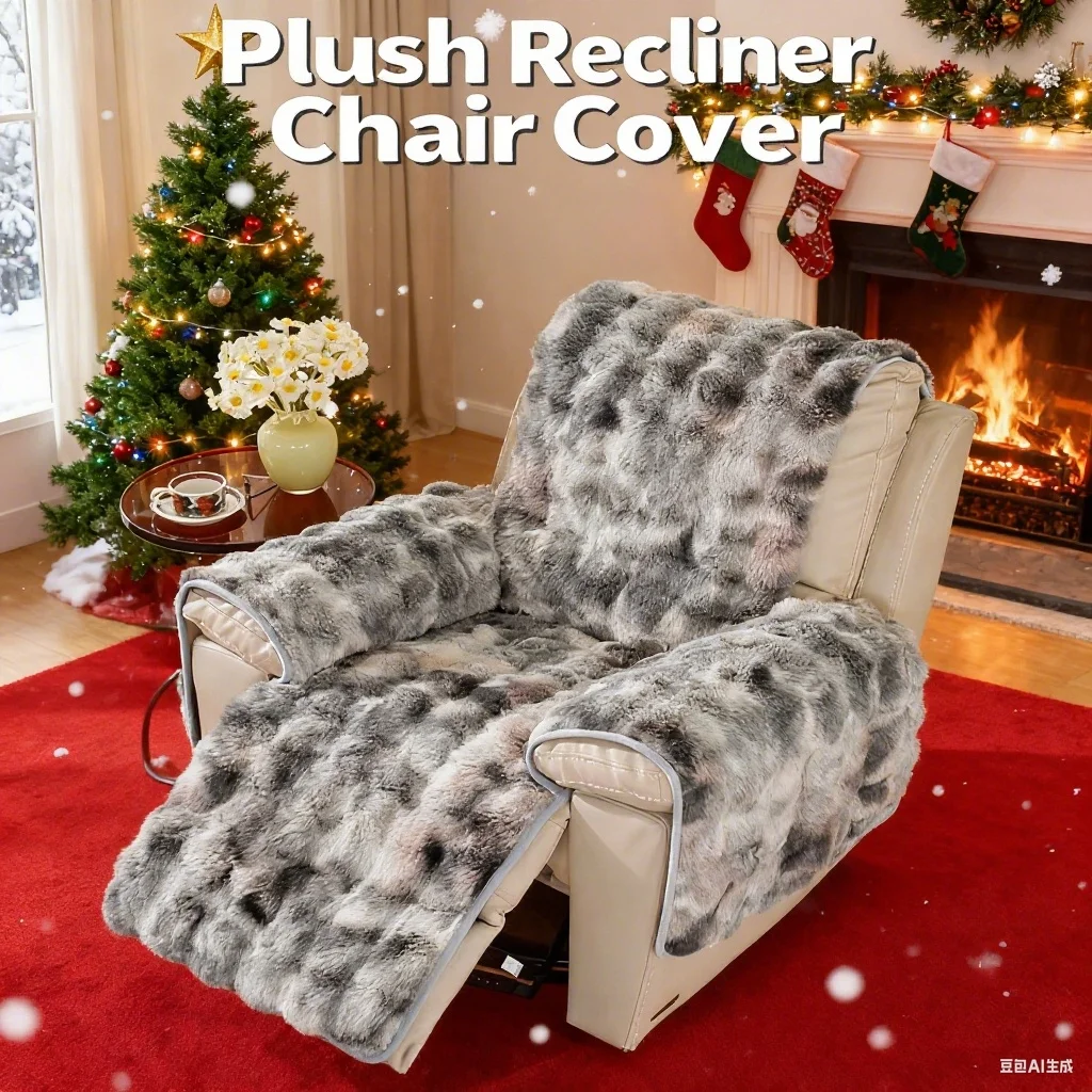 

Plush Recliner Chair Cover, Plush Shaggy Chair Slipcover with Armrest Protector - Soft Warm Furniture Protector for Living Room,