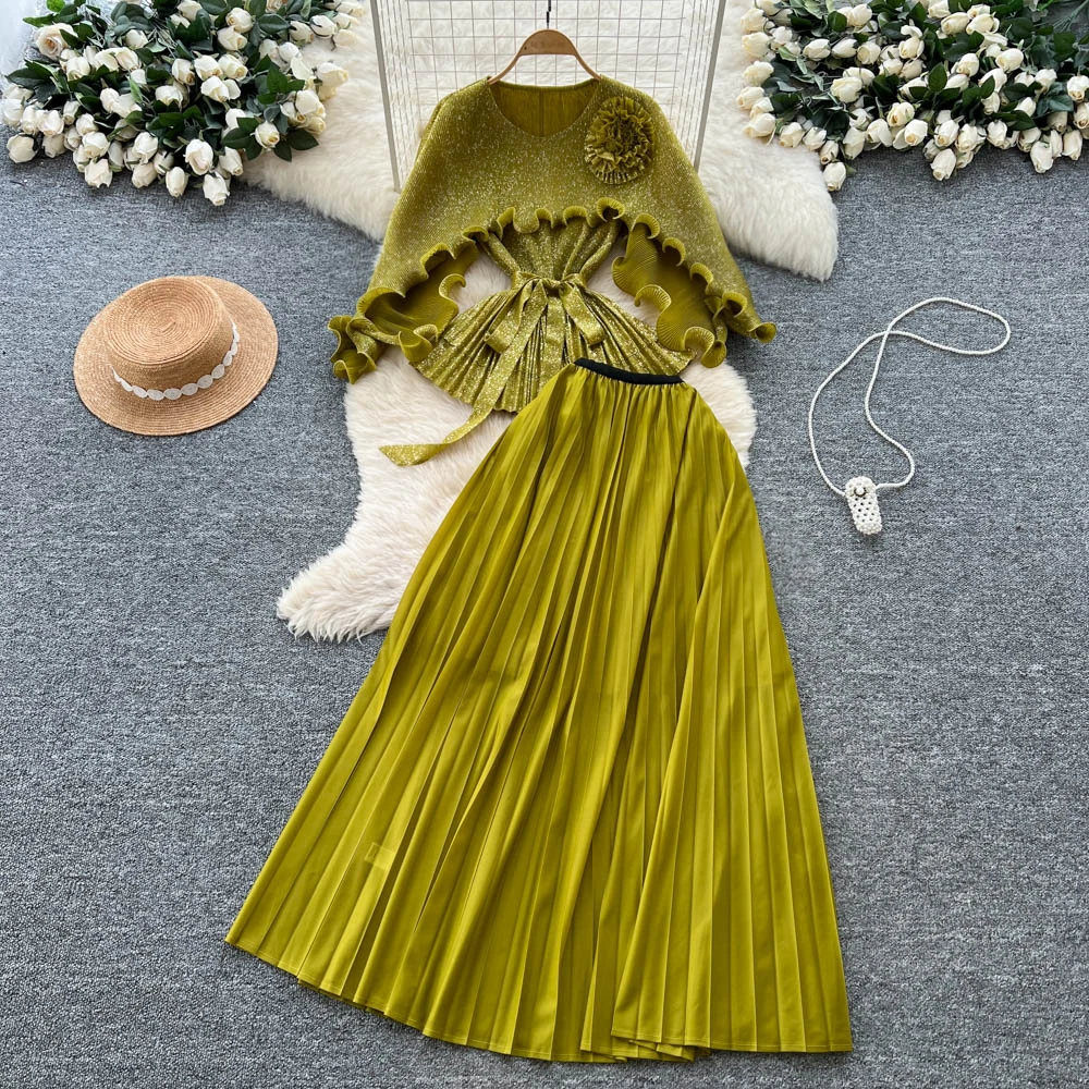 

Шикарная винтажная трехмерная корейская модная осенне-зимняя женская одежда с длинными рукавами и цветочным принтом, комплект из двух предметов