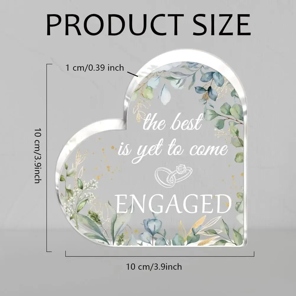 Watercolor Greenery Wedding Ring Heart Acrylic Plaque For Newly Engaged