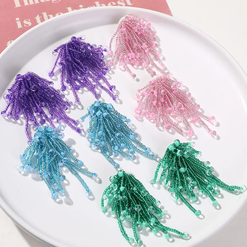 2pcs ins girly heart glass ball tassel flower DIY hand woven beaded hairpin hair ornament earrings material wholesale